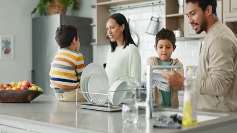 Teamwork,-kids-learning-or-parents-washing-dishes