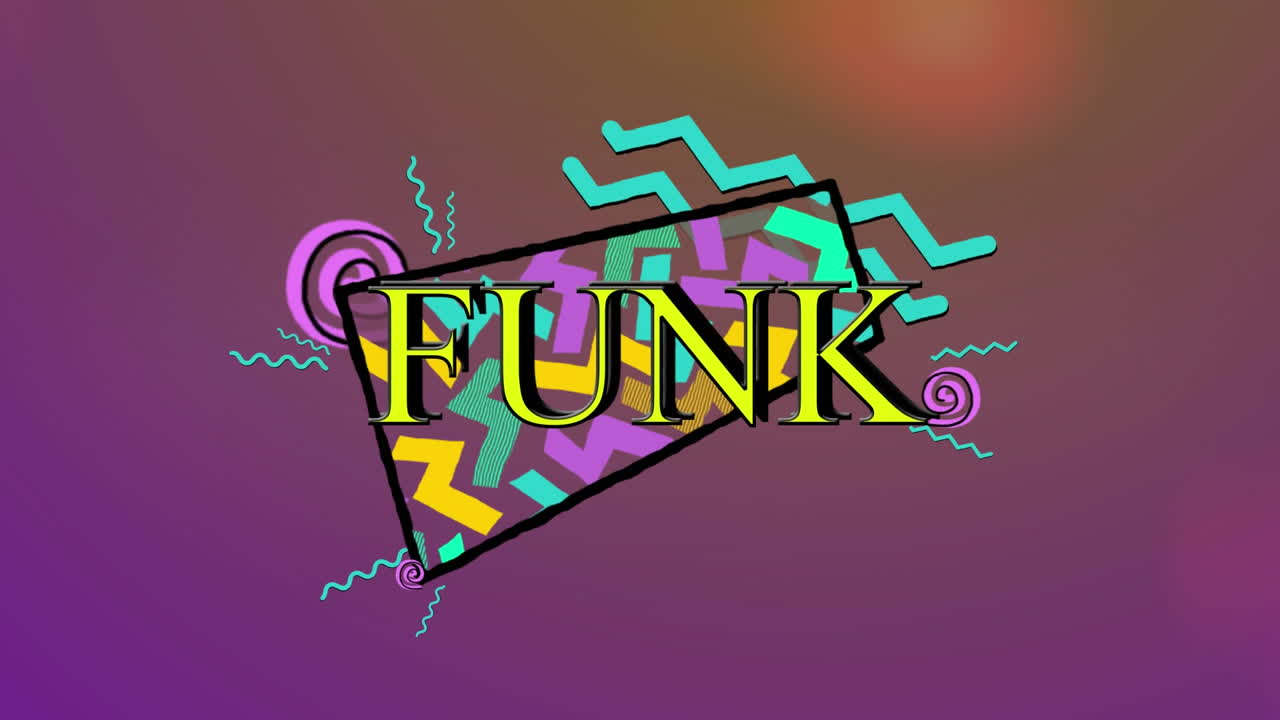 animación del texto funk sobre formas coloridas