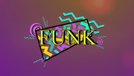 animación del texto funk sobre formas coloridas