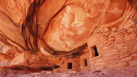 Wide-shot-of-fallen-roof-pueblo-ruin-close-up-of-windows-in-Bears-Ears-National-Monument,-Utah