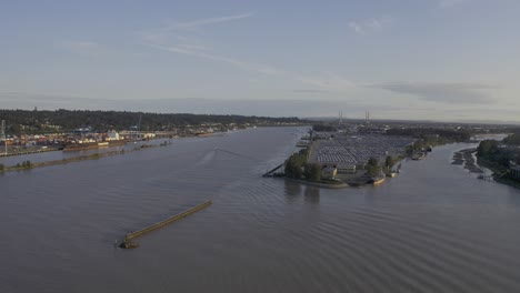 aerial panaramic south west new westminster fraser river annacis channel tug boats