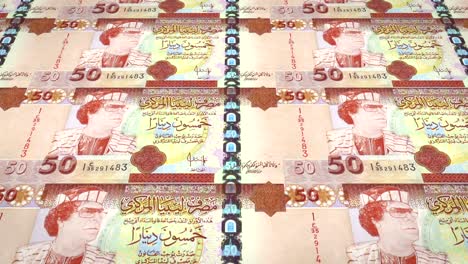 viejos billetes de cincuenta dinares libios con el retrato de gadafi, bucle