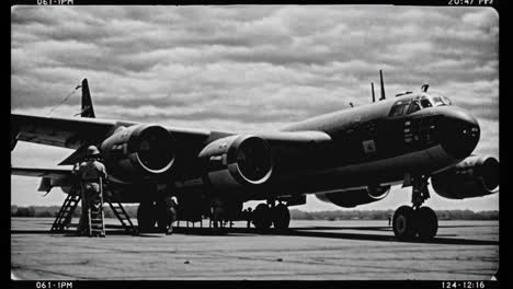 b-29 bomber maintenance on a runway