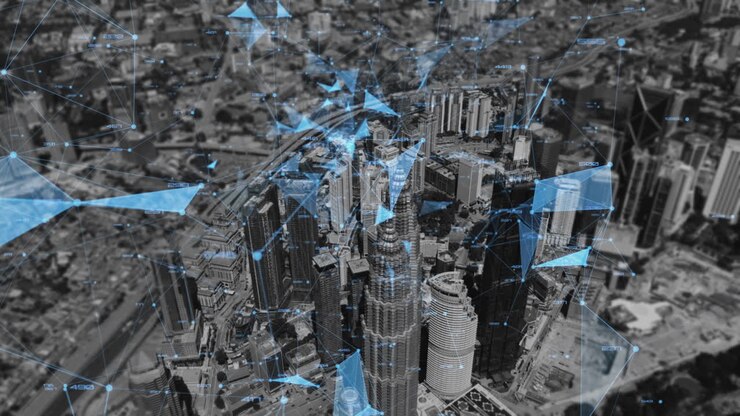 paisagem urbana com visualização de rede