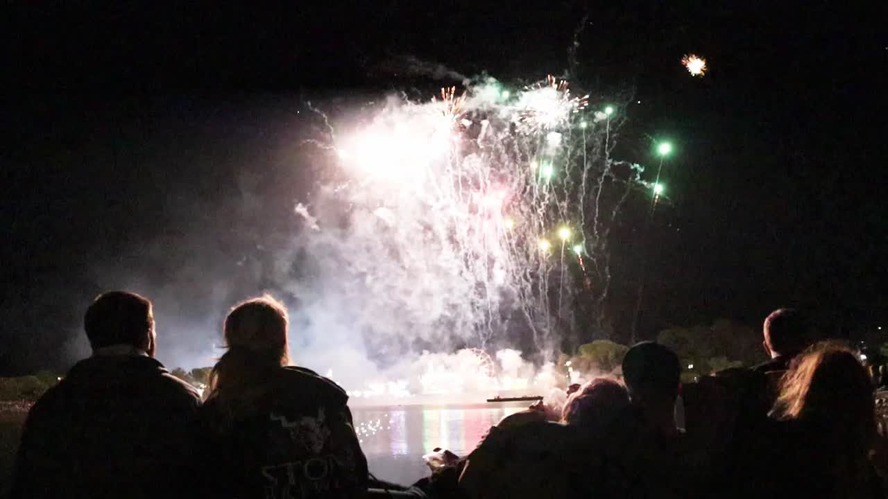 People watching a fireworks show