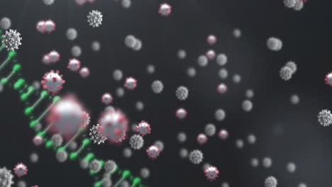 animación de las células del virus sobre el adn y el fondo negro