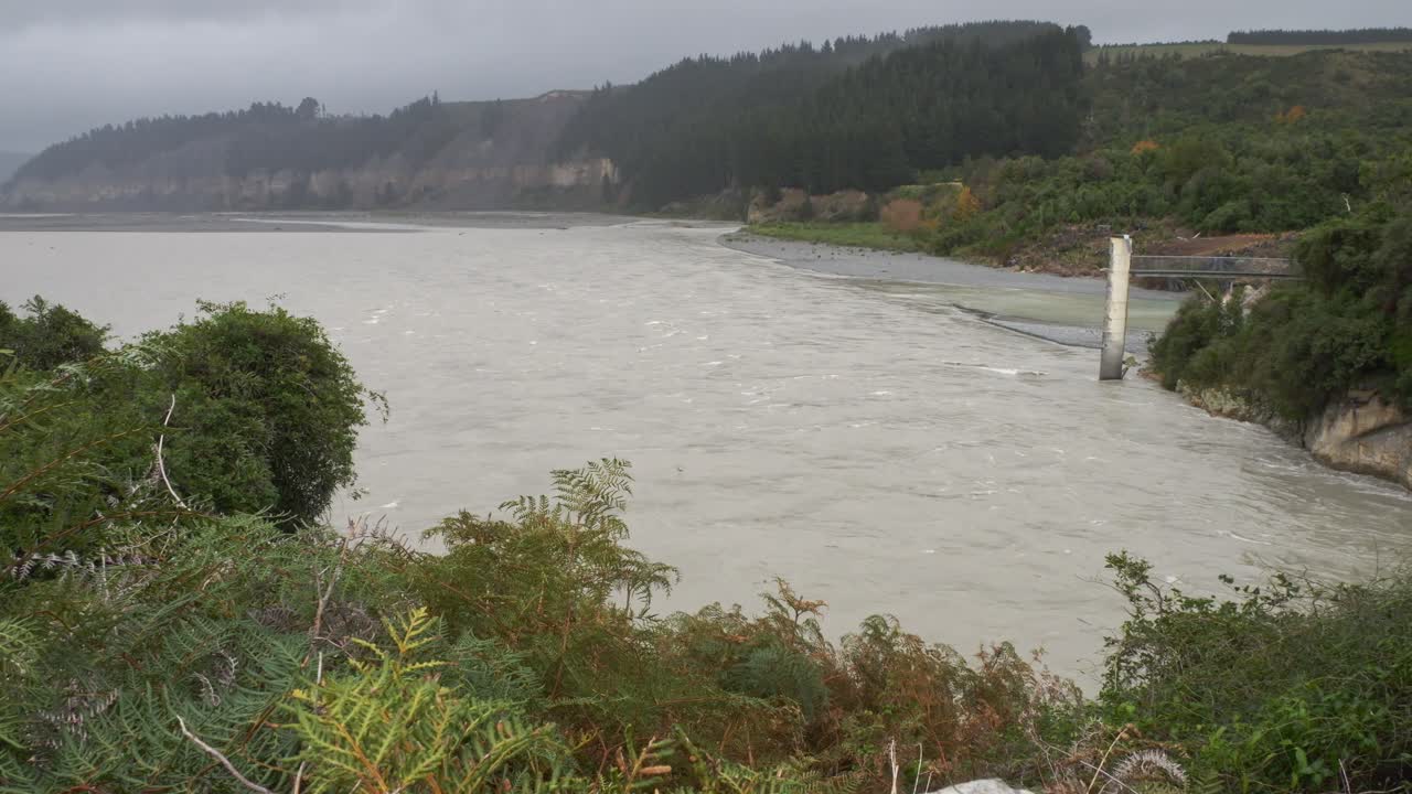 Rakaia River In Inland Canterbury, New Zealand - Wide Shot