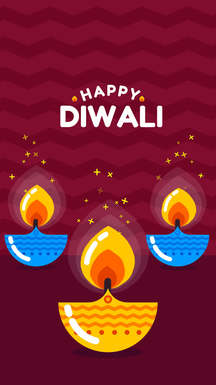 An animation of a Background of happy diwali with colorful candles in flat design