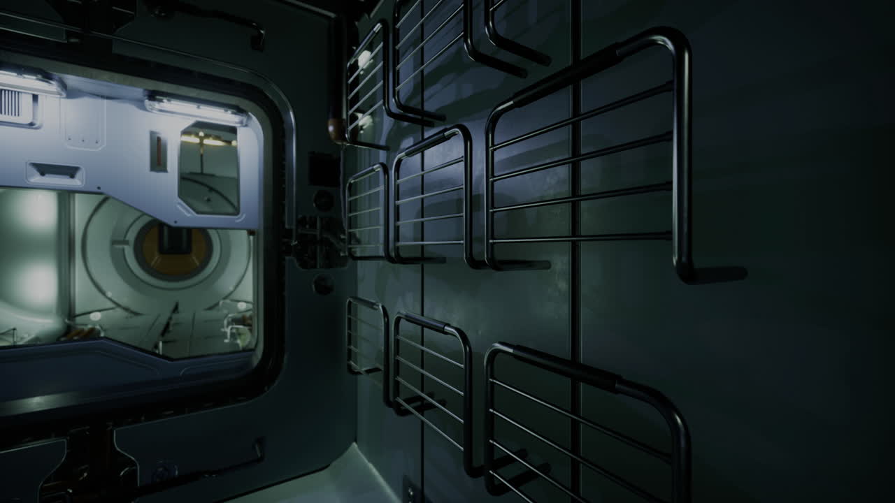 Sleep quarters inside a spacecraft habitat for astronauts in low gravity