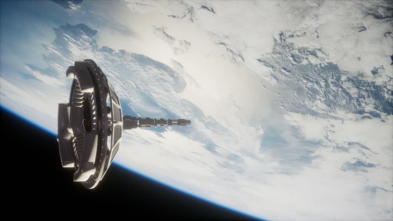 satélite espacial futurista en órbita alrededor de la tierra