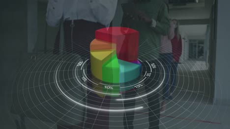 animación del procesamiento de datos financieros sobre personas de negocios que usan teléfonos inteligentes