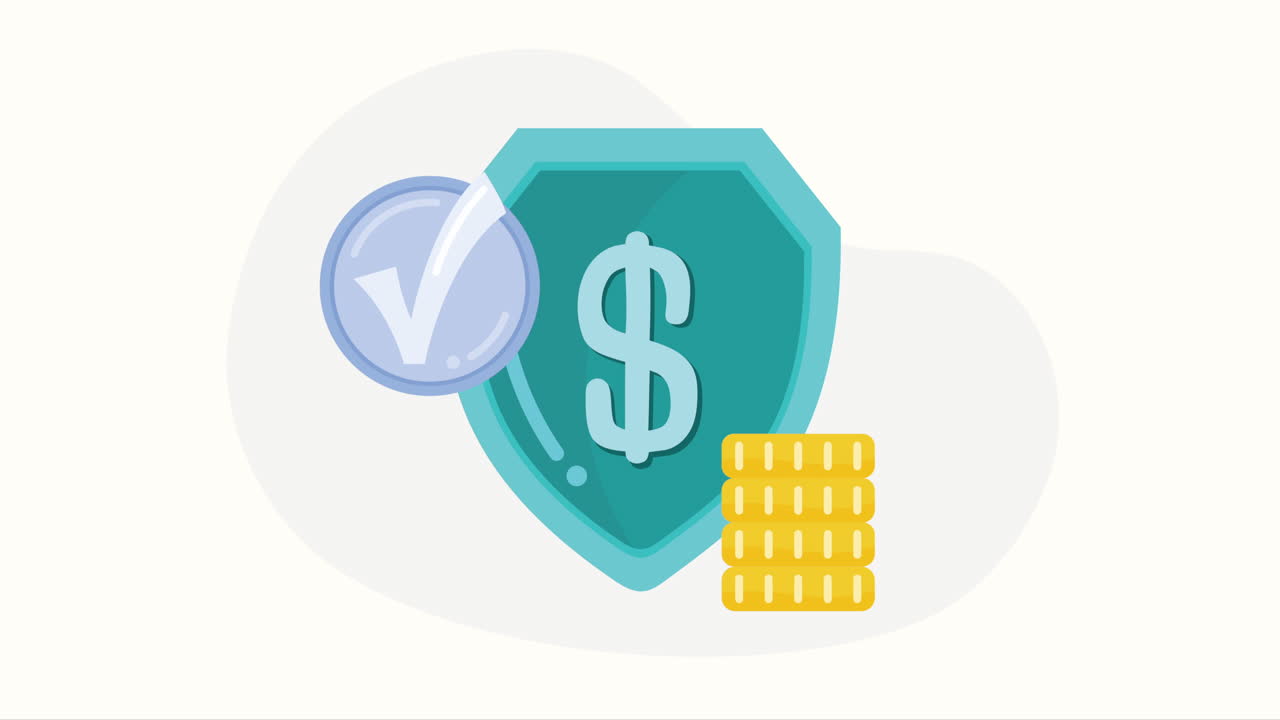 escudo con símbolo de dinero animación del servicio de seguros