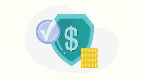 shield with money symbol insurance service animation