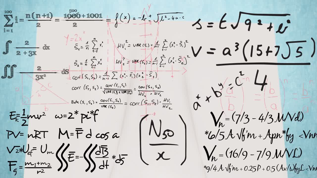 Animation of mathematical equations in school notebook