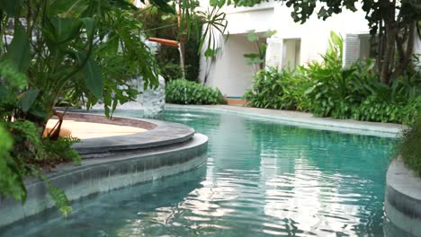 quiet corner of the outdoor swimming pool.