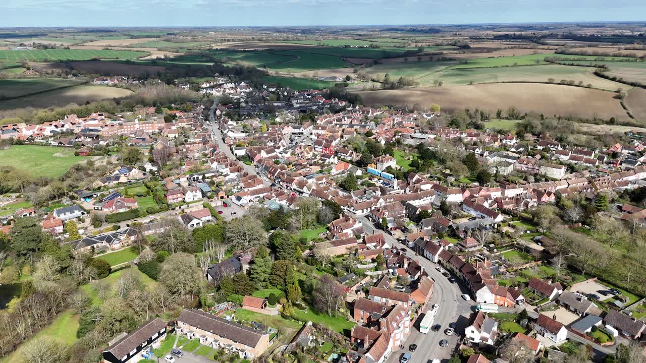 Lavenham medieval Village Suffolk UK drone,aerial high angle