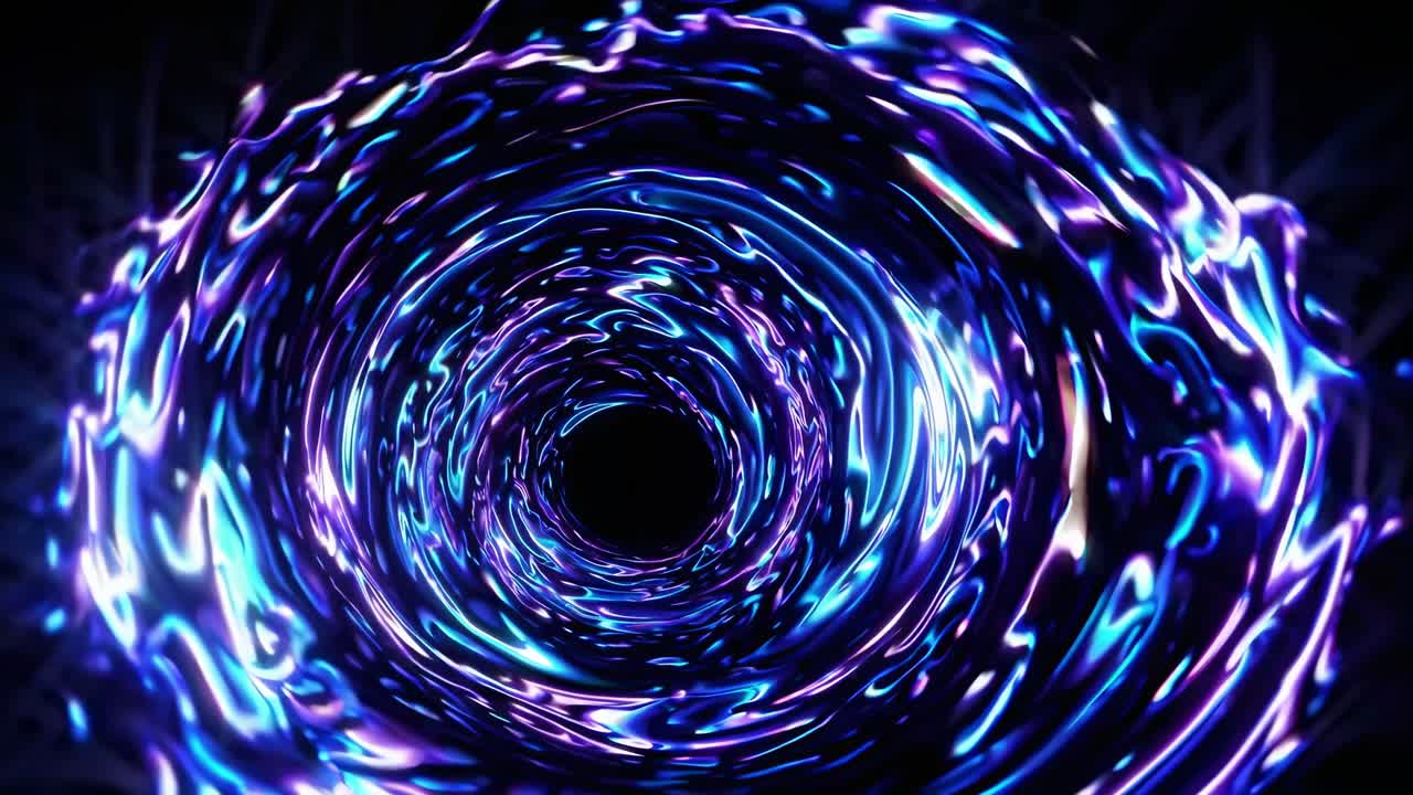 Dynamic abstract vortex with bright blue and purple hues creating a swirling effect