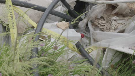 Cinematic-close-up-of-garbage-rubbish-at-a-scrap-yard-dump
