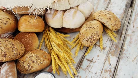 various types of breads with wheat grains