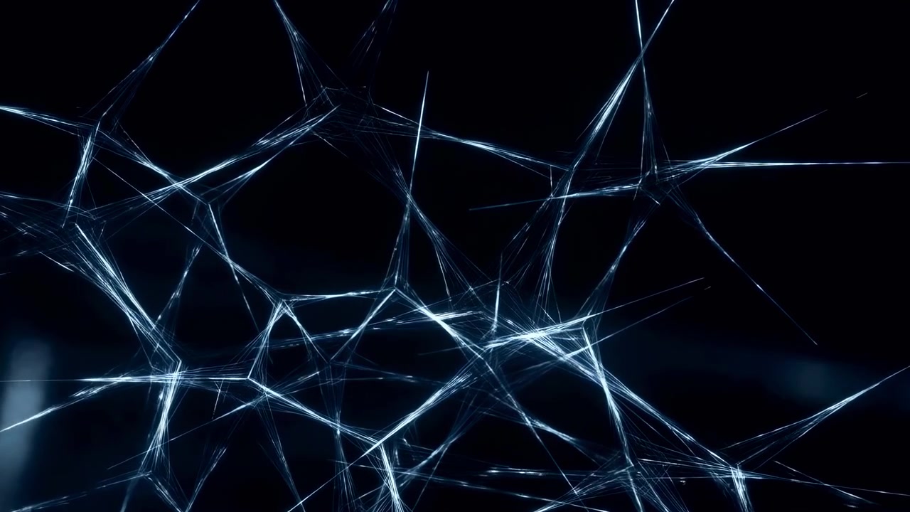 Fios de luz azul abstratos cruzam um fundo preto profundo, formando uma grade de néon de linhas que se cruzam, reflexos cintilantes e energia digital para visuais tecnológicos futuristas e elegantes, com um toque abstrato e azul
