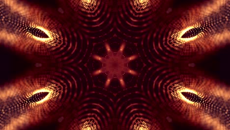 animación de bucle 3d como fondo de ciencia ficción de partículas brillantes con profundidad de campo y bokeh para bucle vj. las partículas forman línea y cuadrícula de superficie. v18 oro rojo
