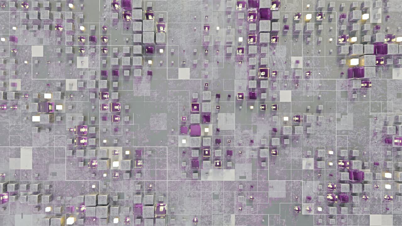 Futuristic wall with chaotic cubes seamless loop 3D render animation