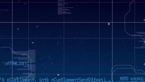 Animación-Del-Procesamiento-De-Datos-Azules-Sobre-Cuadrícula-Sobre-Fondo-Negro