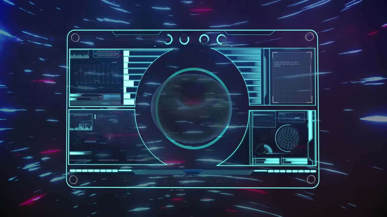 Animation of red blood cell and scope scanning on digital screen over light trails