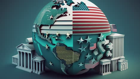 US-amerikanisches-Bankensystem,-Finanzen-Und-Wirtschaft,-3D-Grafikillustration