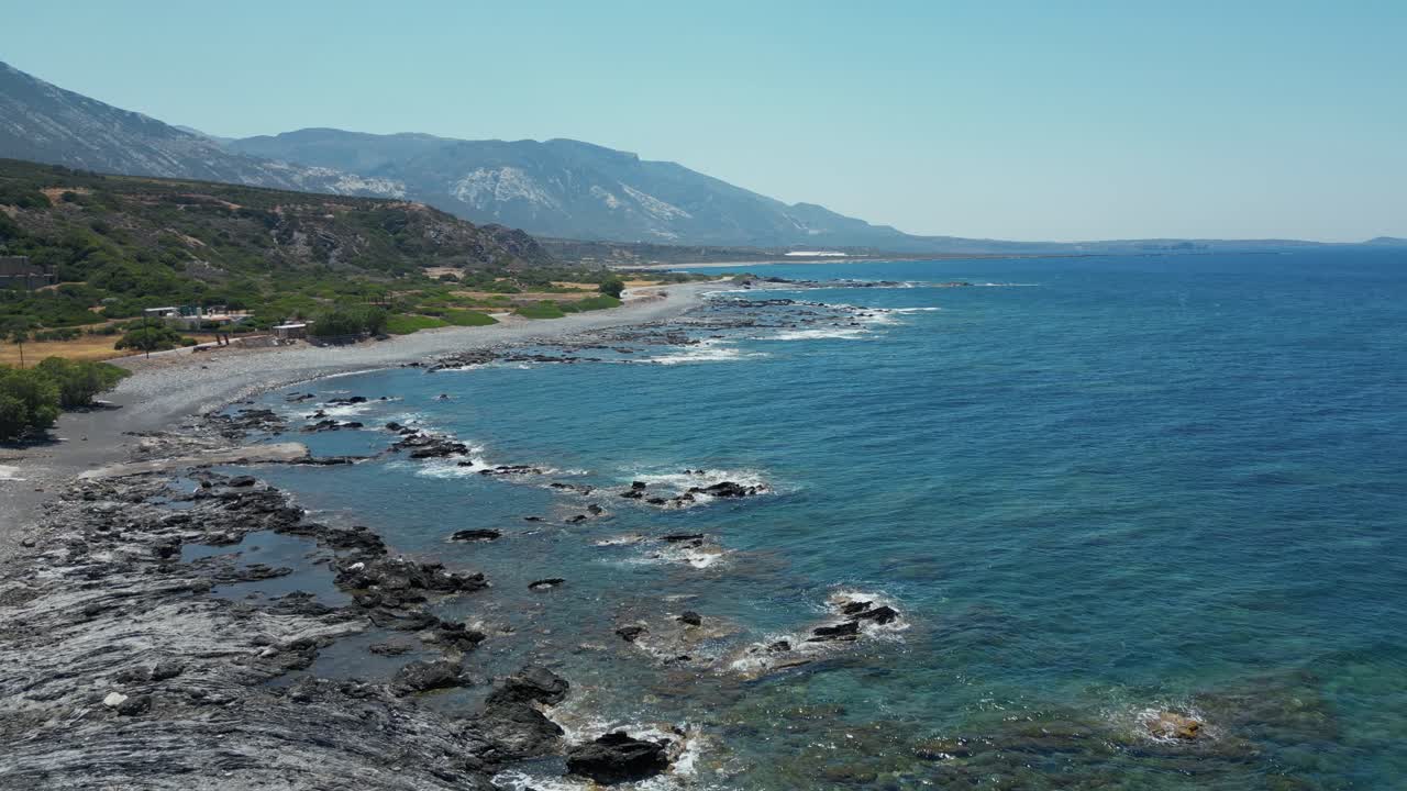 Rocky Shores Of The Cretan Sea Of The Aegean Sea Near Chania In Northwestern Crete, Greece. Aerial Drone Shot