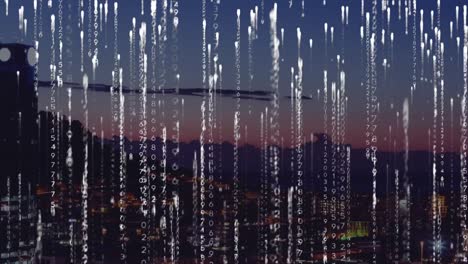 animación de la codificación binaria sobre el paisaje urbano