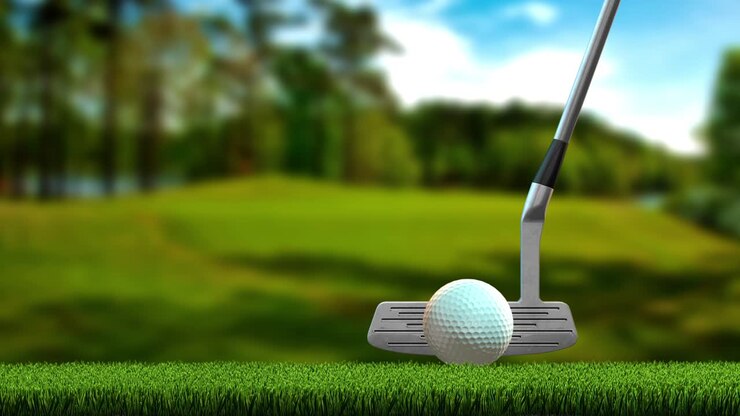 Un putter da golf che oscilla avanti e indietro verso una pallina da golf su un putting green - loop continuo
