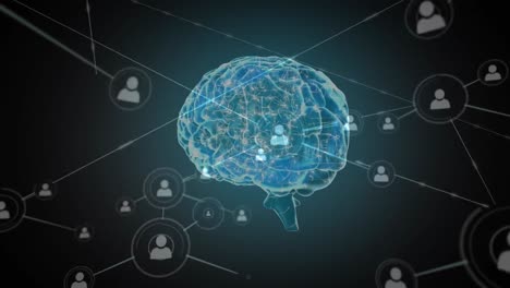cerebro con red conectada de iconos de perfil