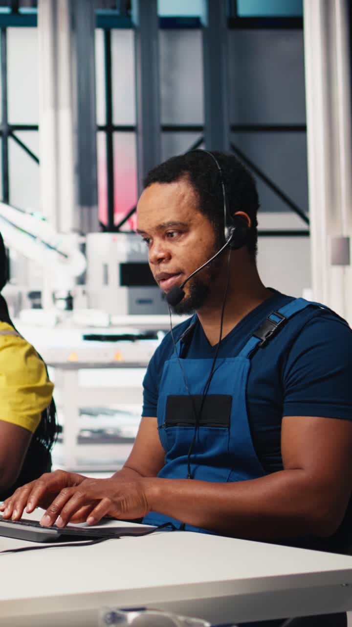 Vertical Video Call center technician handling maintenance inquiries in solar factory
