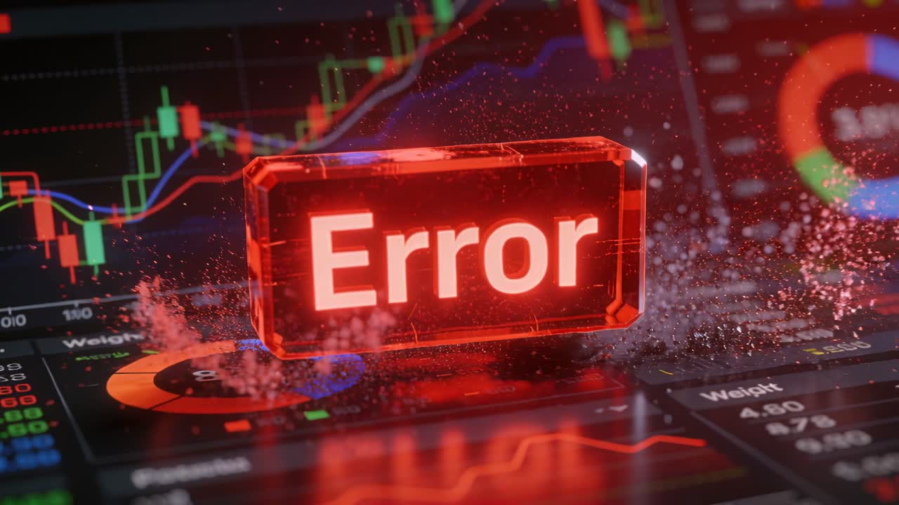 Appearing, red Error block impacting dashboard, pulsing and scattering dust, signaling alert