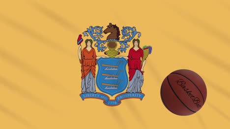 new jersey flag waving and basketball ball rotates, loop