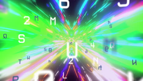 animación de rastros de luz, números, letras y procesamiento de datos.