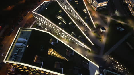 A-top-down-tilt-up-satellite-view-of-Corda-Campus-to-a-birds-eye-aerial-in-Hasselt,-Belgium