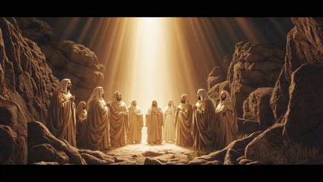 jesus with the apostles in a transfiguration scene