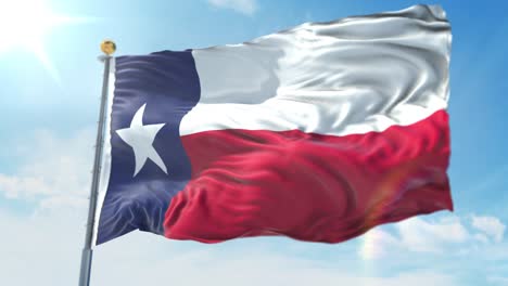 4k-Ilustración-3d-De-La-Bandera-Ondeante-En-Un-Poste-Del-Estado-De-Texas-En-Estados-Unidos-De-América