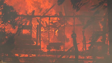 home burning during destructive forest fire