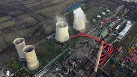 aerial view of abandoned cooling towers of the coal power plant