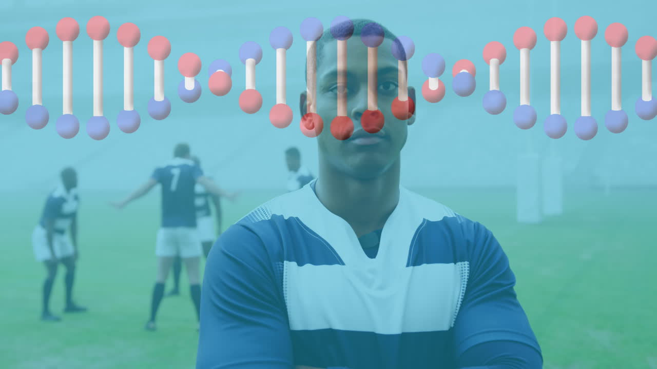 Animation of dna strand over rugby players