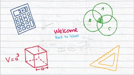 Animation-of-welcome-back-to-school-text-over-school-items-icons