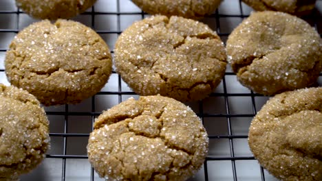 tempting homemade ginger cookies on cooling rack, close up movement