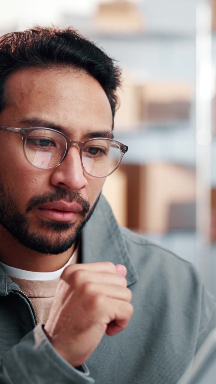 Focused Man Using Tablet in Modern Office Setting