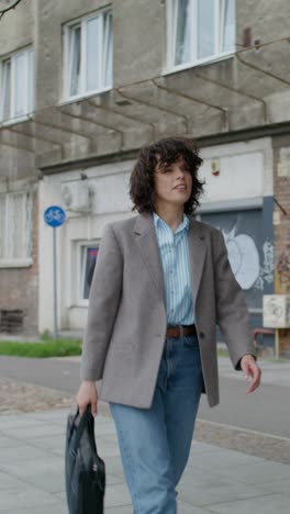 woman walking in city street