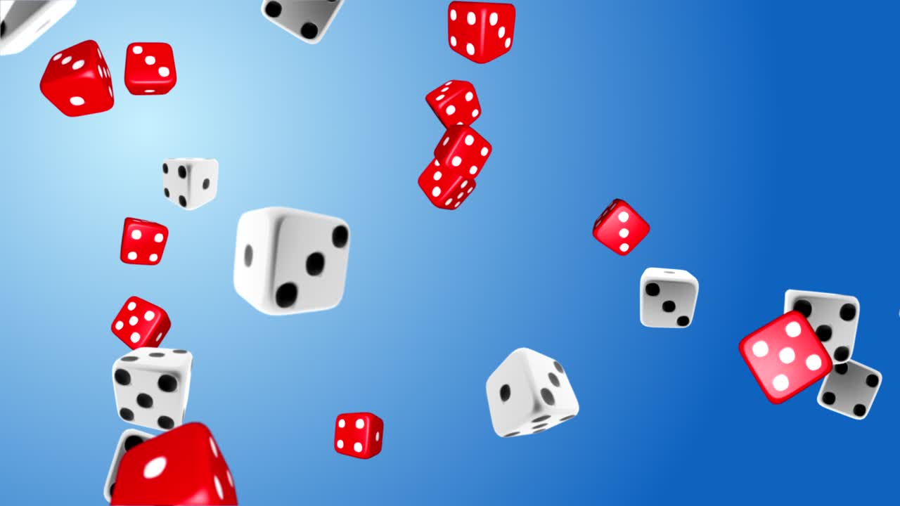 Red white dice falling casino loop background slow motion animations 3d 4k alpha green screen dice