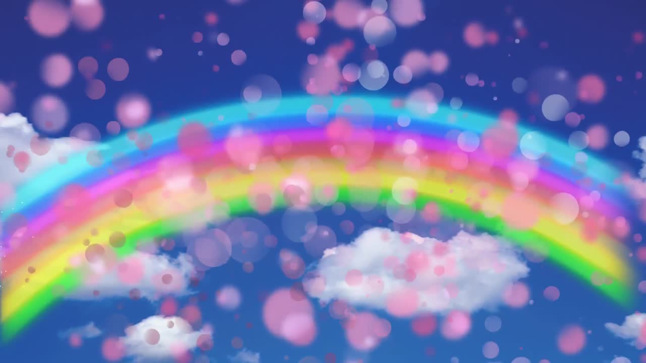 arco iris en el cielo azul contra el efecto bokeh