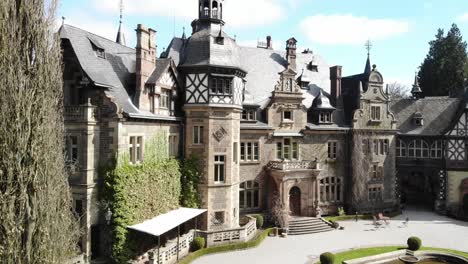 crane shot of a beautiful medieval castle